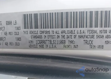 2020 Ram 1500 Classic Slt 4X2 6'4 Box из США, поврежденный, VIN 1C6RR6TT9LS111068